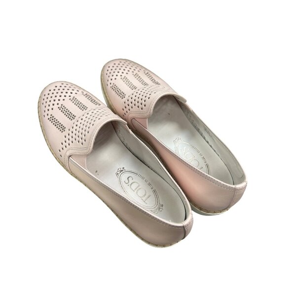 Tods Womens Pale Pink Leather Slip-On Espadrilles With Perforated and small Stud - Picture 5 of 7